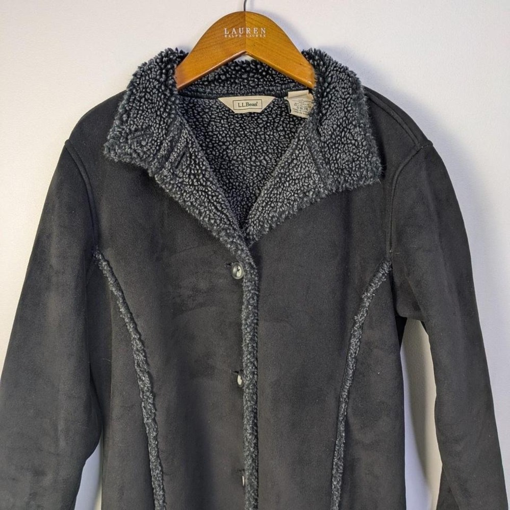 Vintage LL Bean Penny Lane Small Sherpa Black Longer length Faux Suede Hippie